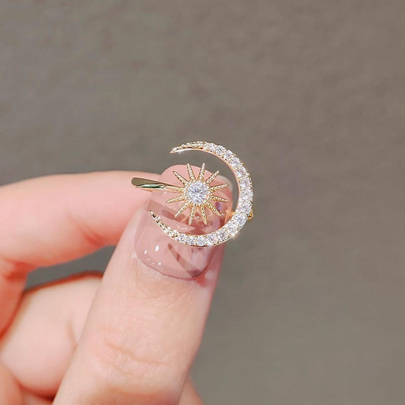 Adjustable Zirconia Moon Sun Ring for Women